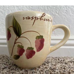 Pier 1 Imports Hand Painted Provence Raspberries Design Ceramic Coffee Mug Cup.